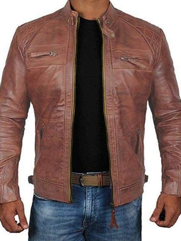jackets - Timeless Men's Woven Jacket with Sleek Standing Neck and Con - jackets | MENLL